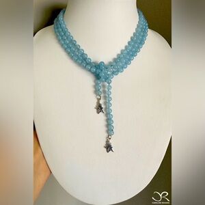 Caroline ROUSSEL aquamarine shou lucky charms lariat style necklace.